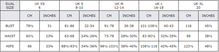 Asos size chart prt