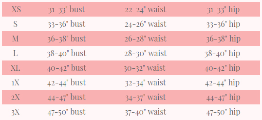 Dottie's Delight size chart